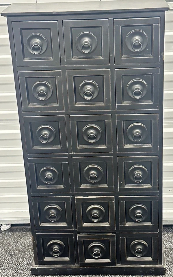 "Gabinete de piezas de almacenamiento de herrajes de boticario de madera negra con 18 cajones 44"" de alto x 21,5"" de ancho" Foto 1 de 4