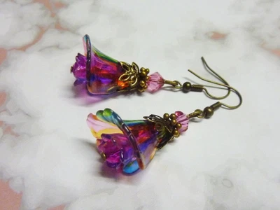 Calla Lily Flower Earrings Hand Painted with Swarovski Crystal Beads CLB1 - image 1 of 4