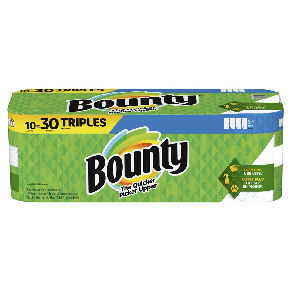 Bounty Select-A-Size Paper Towels - White - 10 Triple Rolls