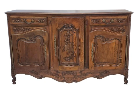 Antique Carved Walnut French Louis XV Buffet Sideboard Server Cabinet LA Area Cover