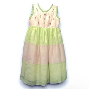 Wild Bett Girls Green & Creme Colored Floral Embroidered Maxi Dress Sz 4 - Picture 1 of 6