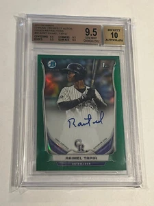 2014 BOWMAN 1st CHROME GREEN REFRACTOR RAIMEL TAPIA AUTO RC #/75 BGS 9.5 GEM - Picture 1 of 2