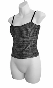 City Triangles Top Camisole Strappy Stretch Metallic Silver Black Womens S - Picture 1 of 9