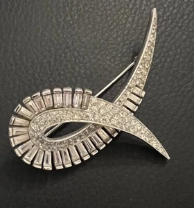 Vintage Marcel Boucher Art Deco Pin Brooch Round Baguette Rhinestones Large - Picture 1 of 12