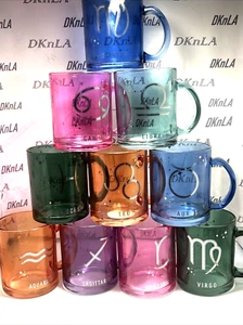 Zodiac Coffee, Hot Tea or Hot Chocolate Cup - Thick Glass & Different Colors - Picture 1 of 39