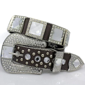XS S M L or XL BLACK SQ CRYSTAL PRISM CONCHO BUCKLE Belt WESTERN COWBOY GIRL - Picture 1 of 1