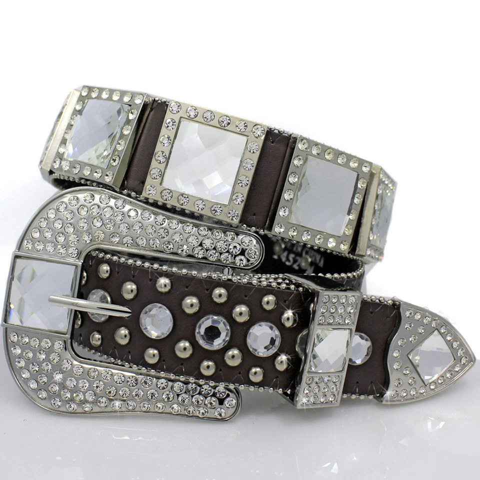 XS S M L o XL NEGRO CUADRADO CRISTAL PRISMA CONCHO HEBILLA Cinturón CHICA VAQUERA OCCIDENTAL  Foto 1 de 1