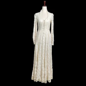 Gunne Sax weißes Spitzenkleid Maxi Schnürmieder viktorianischer Kragen Reißverschluss hinten Gr. 5/XS - Bild 1 von 13