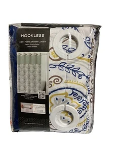 Hookless 3 In 1 Fabric Shower Curtain French Damask 71 In W x 74 In L - Picture 1 of 2