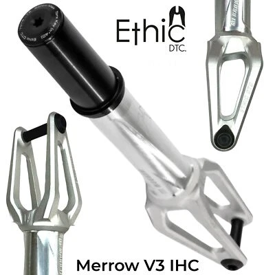 Ethic DTC Merrow V3 Scooter Stunt Roler CNC Luce Forcella Ihc 229g Raw Argento - Immagine 1 di 4