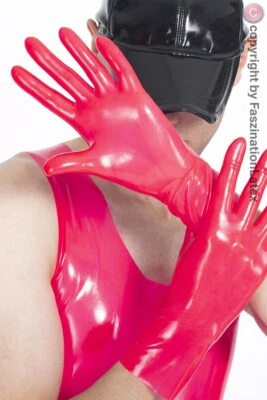 FASZINATIONLATEX LATEX Handschuhe kurz mit längerem Schaft - für SIE & IHN - HOTPINK