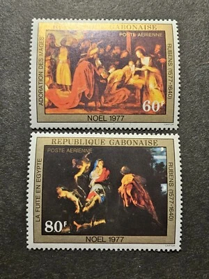 Sello Gabón Navidad Correo Aéreo Pa N°202/203 Nuevo ** Lujo Mnh 1977 Foto 1 de 2