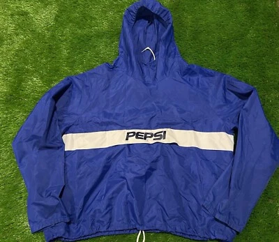 90s RARE Pepsi Cola Vintage Nylon Hooded Pullover QUIK PACK Can Windbreaker - Image 1 of 4