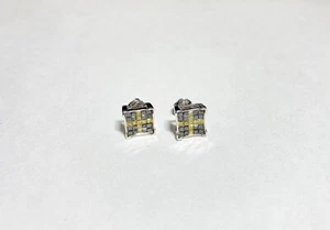 14k White Gold Square Earrings with 1.10CTS Black and Yellow Diamonds - Picture 1 of 10
