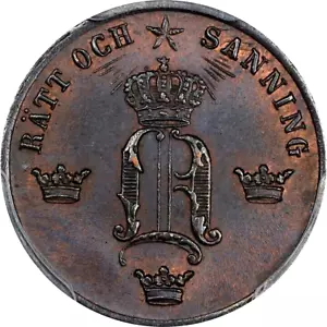 1858 Sweden 1/2 Ore, PCGS MS 64 - Picture 1 of 4