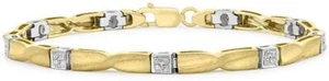 9ct 2 Colour Gold Diamond Satin/Polished Twisted Bar Link Bracelet 19cm/7.5"x4mm - Picture 1 of 6
