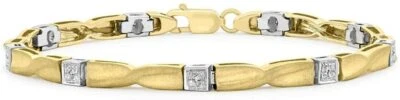 9ct 2 Colour Gold Diamond Satin/Polished Twisted Bar Link Bracelet 19cm/7.5"x4mm - Image 1 of 4