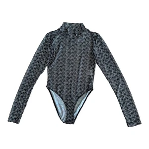 FILA Womens Gaganga Sheer Bodysuit Black White Logo Long Sleeve High Neck XS - Picture 1 of 9