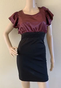 Gently Worn Foreign Exchange Purple & Black Ruffle Short Sleeve Bodycon Dress S - Picture 1 of 6