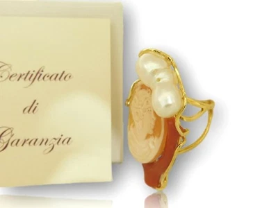 Anello Corallo e cammeo Donna PL in Oro 18kt con 750 di Argento 925 Regolabile - Immagine 1 di 3