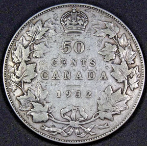 1932 Canada 50 Cent Key Date Fine Plus 19,213 Mintage KM 25a Free Shipping - Picture 1 of 5