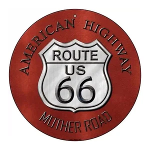 Route 66 American Highway 8" x 8" Round Novelty Metal Sign New! - Picture 1 of 2