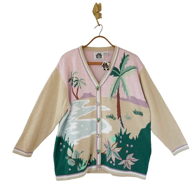 Cárdigan Grueso De Colección Libro de Cuentos Tejidos Playa Velero Cuentas 2X Abuela Náutica Nuevo Con Etiquetas Foto 1 de 4