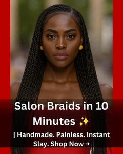 Jet Black Handmade Braided Lace Wig Cornrows | Long Human Hair Blend | NWT - Picture 1 of 24