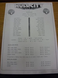 25.08.1993 Hull City Reserves gegen Barnsley Reserves (schwache Falte). Danke für vi - Bild 1 von 1