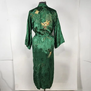 Bata Kimono Japonesa Bordada Dragón Oro Verde Vintage Talla M - Imagen 1 de 11