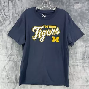 47 Brand Detroit Tigers x Michigan Wolverines T Shirt Navy Blue Large RARE HTF - Picture 1 of 9