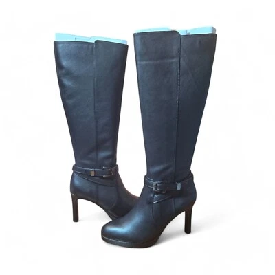 Botas de cuero Naturalizer Taelynn tacón alto hasta la rodilla negras 6M elegantes preppy nuevas con caja Foto 1 de 4