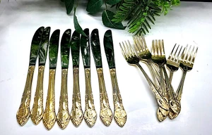 H.F. LTD Vintage Gold Plated Stainless Flatware Set – 16 Pieces, Knife & Salad F - Picture 1 of 8