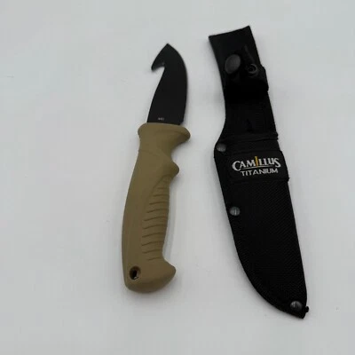 Camillus Titanium Fixed Blade Knife 440 Steel Gut Hook + Sheath Hunting - Image 1 of 4