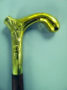 Bastón de madera estilo bastón de madera con mango de cabeza de derby de diseño de latón macizo vintage - Imagen 1 de 3