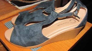 Time And Tru BLUE  Woven Wedges Sandals Open Toe Platforms Memory Foam Size 8.5 - Picture 1 of 4