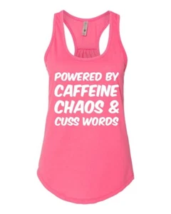 Powdered By Caffeine Chaos Cuss Words 6338 Gathered Racer Back Ladies Tank 1045 - Imagen 1 de 56