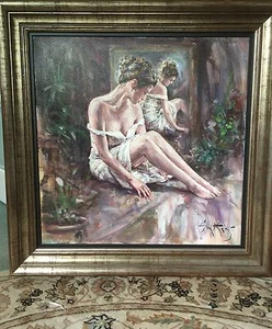 RARE NEW SUPERB ORIGINAL GORDON KING "Repose" nude girl woman lady OIL PAINTING - Picture 1 of 4