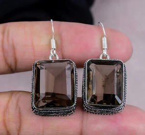 Smokey Quartz Gemstone Earring 925 Sterling Silver Earring Handmade Jewelry Gift - Picture 1 of 4