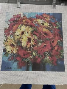 Needlepoint canvas giclee Unknown artist Floral in Red - Picture 1 of 1