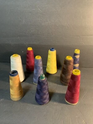 Lot of 9 Vintage Thread Cones Blue, White, Gold, Brown, Yellow and Burgundy - Image 1 of 4