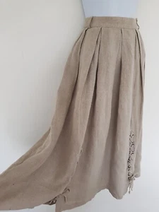Vintage Skirt Beige Pleated Long Maxi Pockets Retro Smart Lace FLAW Folk Size 8 - Picture 1 of 15