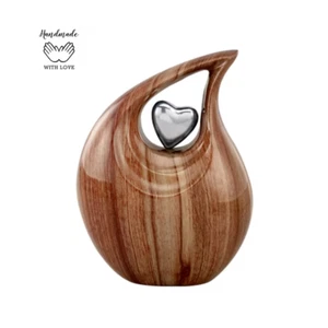 Teardrop Urn -Wood Grain Finish Metal Cremation Urn- Unique Design Cremation Urn - Picture 1 of 6