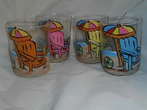 HAND PAINTED HIBALLS/ROCKS GLASS  ASSORTED COLOR BEACH,CHAIR,UMBRELLA,FLIP FLOPS - Picture 1 of 3