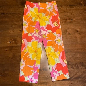 AVERARDO BESSI Pants Womens US 8 Pink Yellow Orange Floral Vintage Italy Capri - Picture 1 of 12