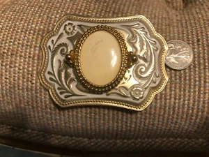 SILVER & GOLD  Western Belt Buckle With Polished Stone - Bild 1 von 2
