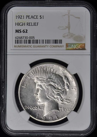 1921 Peace Dollar HIGH RELIEF S$1 NGC MS62 Cover