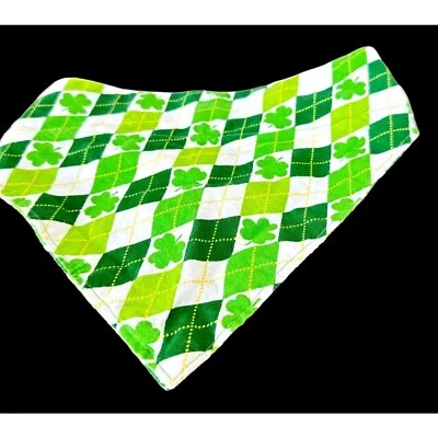 Vintage St Patricks Day Dog Bandana  Handmade Over Collar Green Shamrocks Back - Image 1 of 4