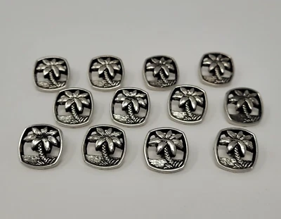 12 pcs Palm Tree Silver Molded Plastic Craft Sewing Buttons 18mm Square Vintage - Image 1 of 3