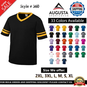 Augusta Sportswear Men's V-Neck Baseball Jersey Tee Striped Sleeves T-Shirt 360 - Picture 1 of 35